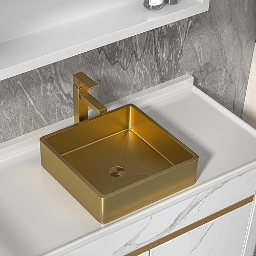 Miniatura 137 de Fregadero de baño de 19 x 15 pulgadas con grifo y desagüe desplegable – Porcelana negra mate rectangular sobre mostrador moderno lavabo de arte