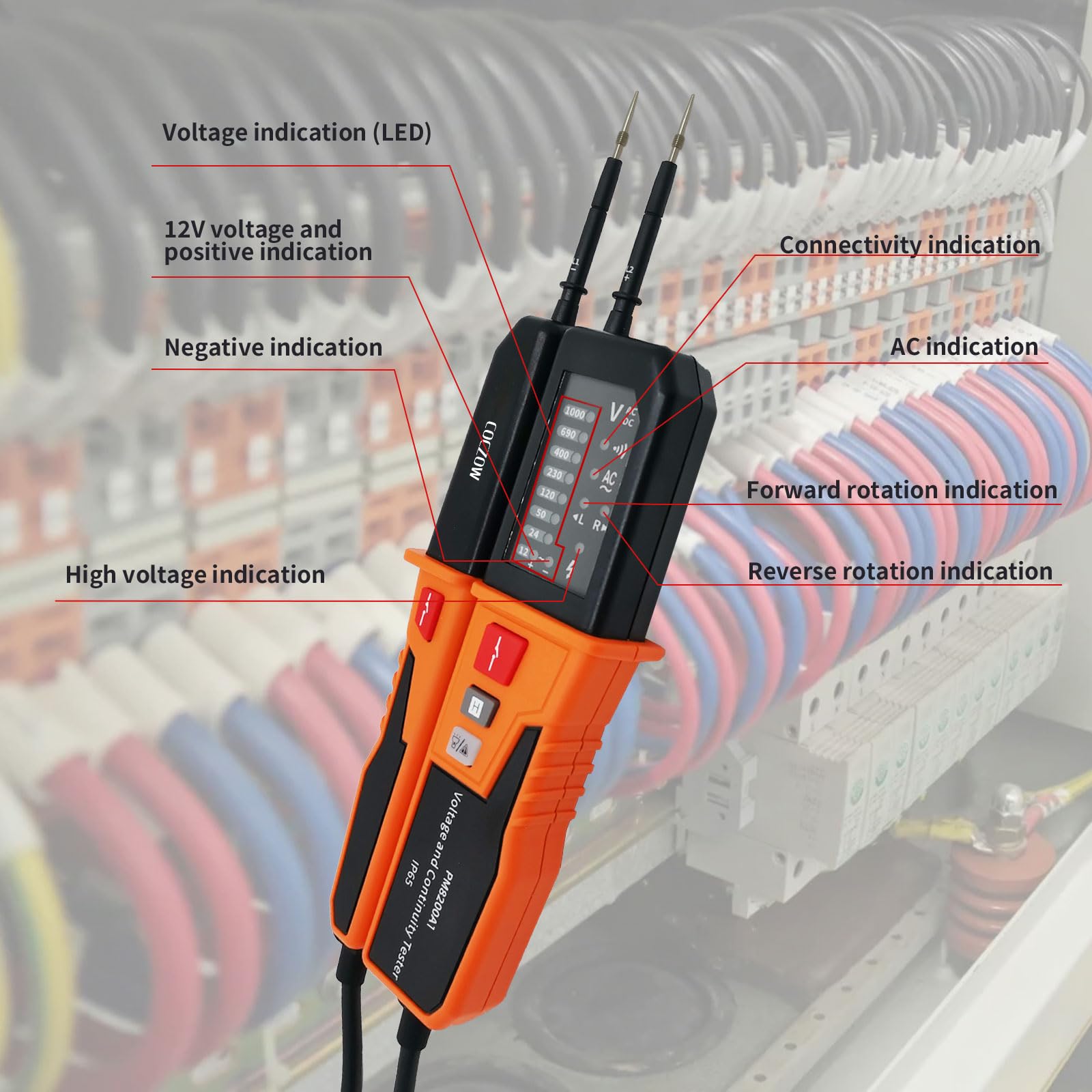 Spannungsprüfer,Durchgangsprüfer,automatischer Bereich 12V~1000V,IP65Multifunktions-Umfassender elektrischer Tester,kann AC/DC Spannung,Phasenfolge,Durchgang,RCD,batterielose Erkennung messen.
