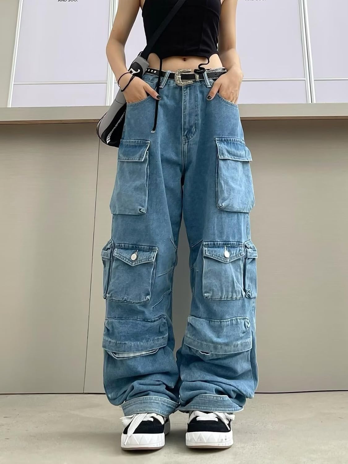 Women's Cargo Pants Y2K Clothing Multi-Pocket Relaxed Fit Jeans Grunge Clothes Alt Emo Hip Streetwear - Image 3