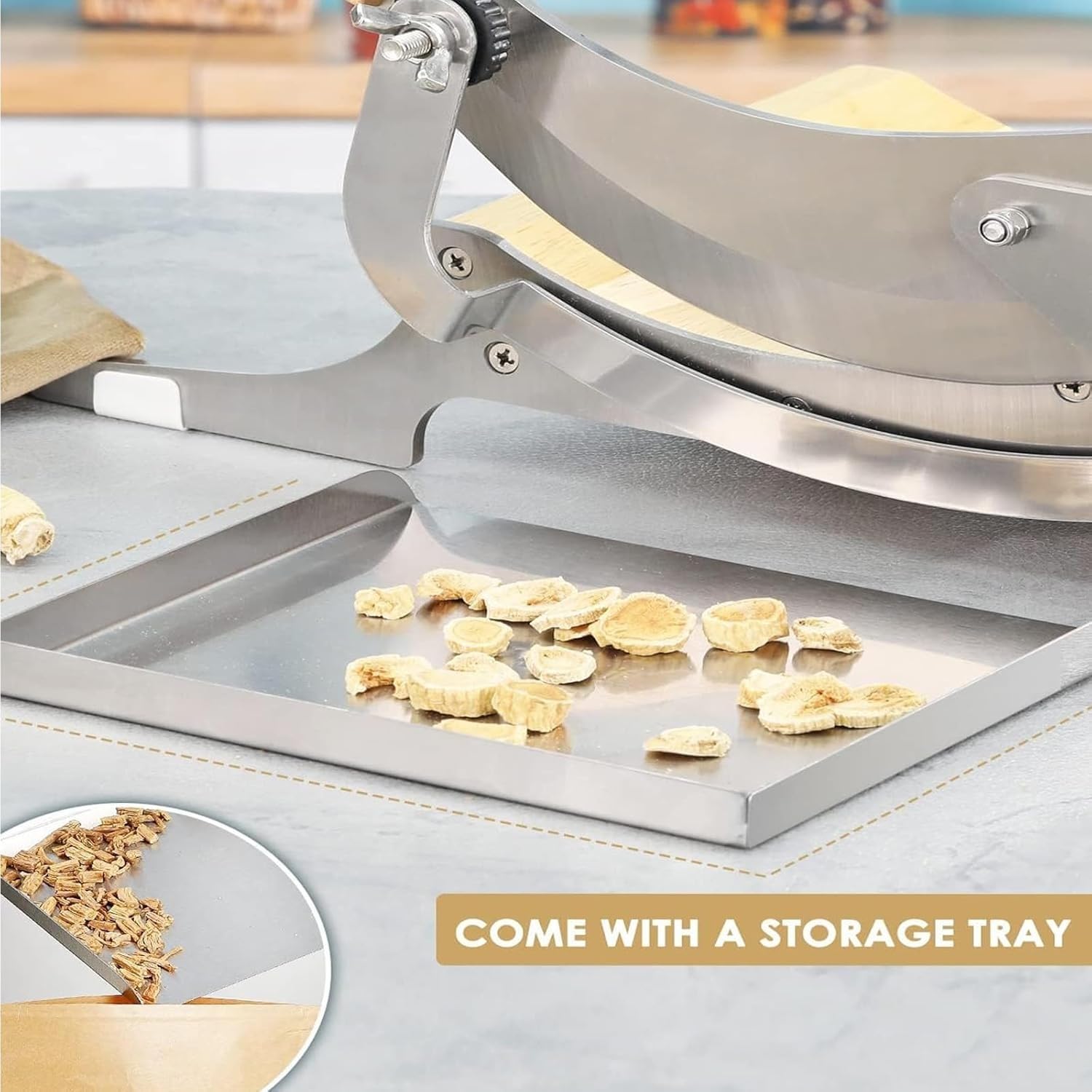 Manual Jerky Slicer,Meat Beef Jerky Slicer, Stainless Steel Slicer,2 Blades Slicer for Cheese, Jerky, Biltong, and Bread,Herb Root Cutting Machine for Ginseng Antler Gastrodiae Maca Ganoderma