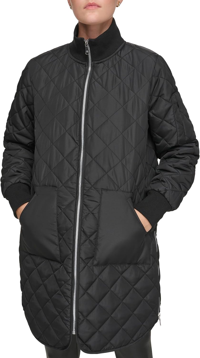 Andrew Marc womens Quilted Longline Jacket With Side Zips - Image 2