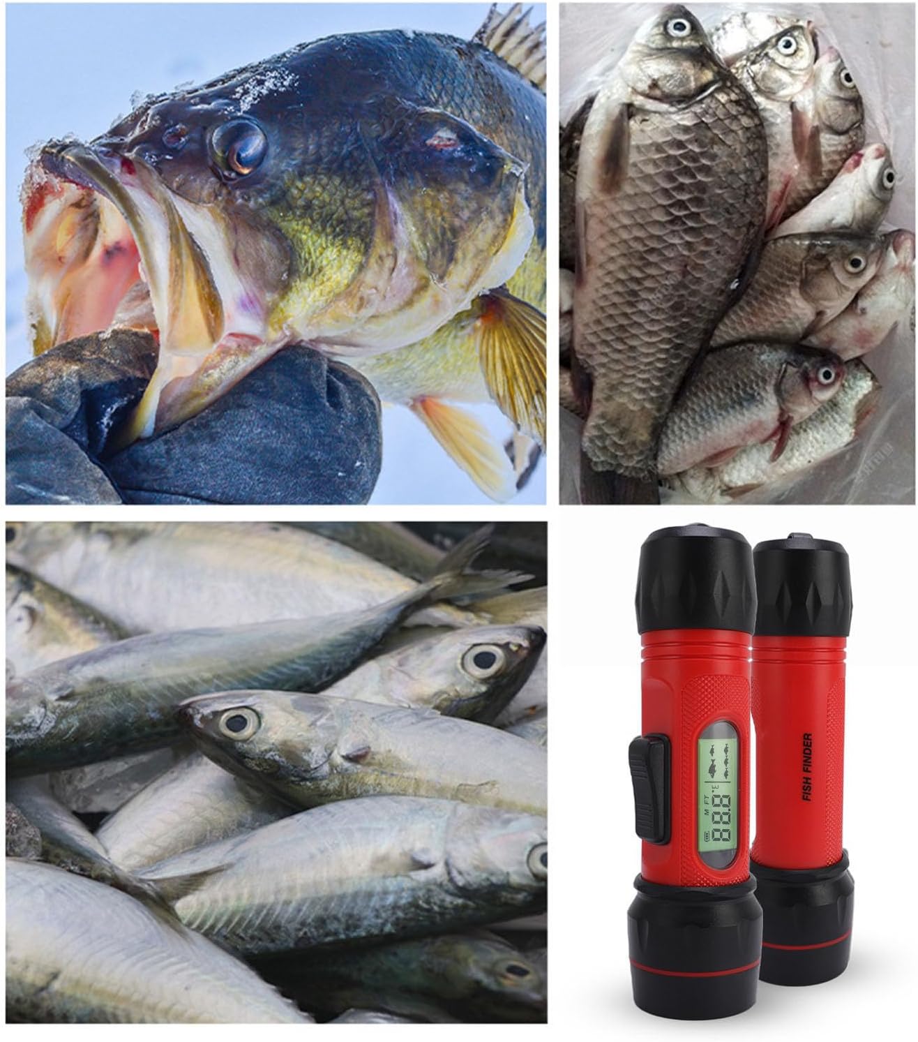 Portable Fish Finder Kayak Fish Depth Finder Handheld Sonar with LCD Display Water Depth Temperature Icons for Kayak Boat Ice Fishing