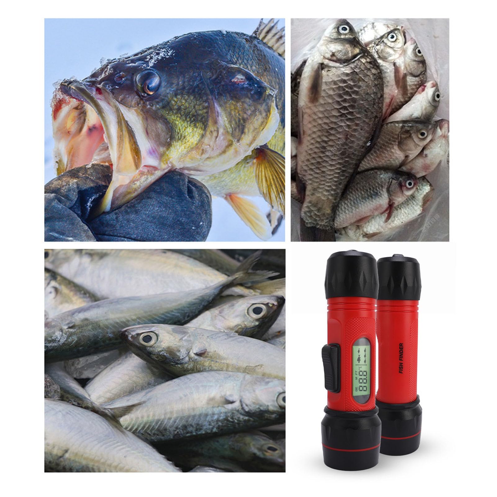 Denash Fischfinder, Sonar-Handheld IP68, Wasserdicht, 90 M Tiefenmesser mit LCD-Display für Kajakboot-Eisfischen, Tragbarer Fischtiefenmesser