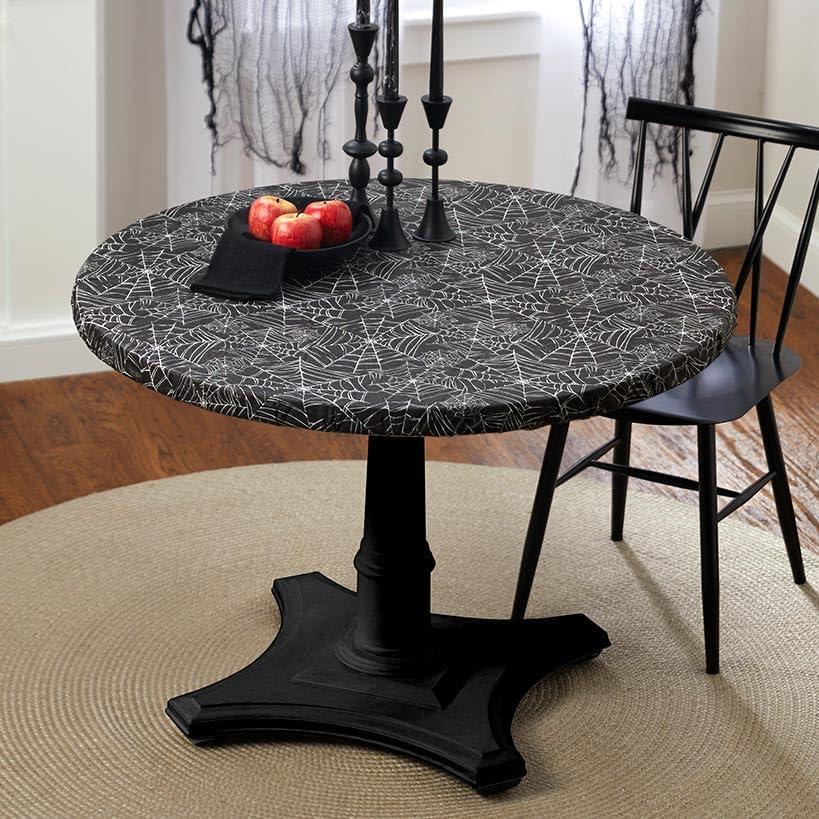 Round Halloween Custom Fit Tablecloth - Spider Webs