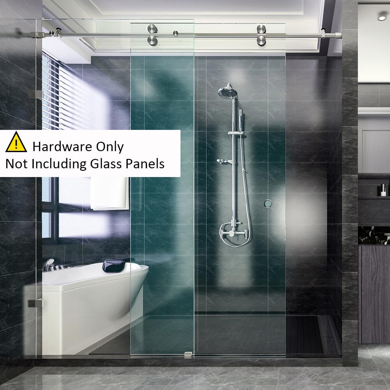 DIYHD 5FT Frameless Sliding Glass Shower Door Hardware, Stainless Steel Twin Roller Inline Shower Roller Sliding Track Kit,Brushed Surface, No Glass