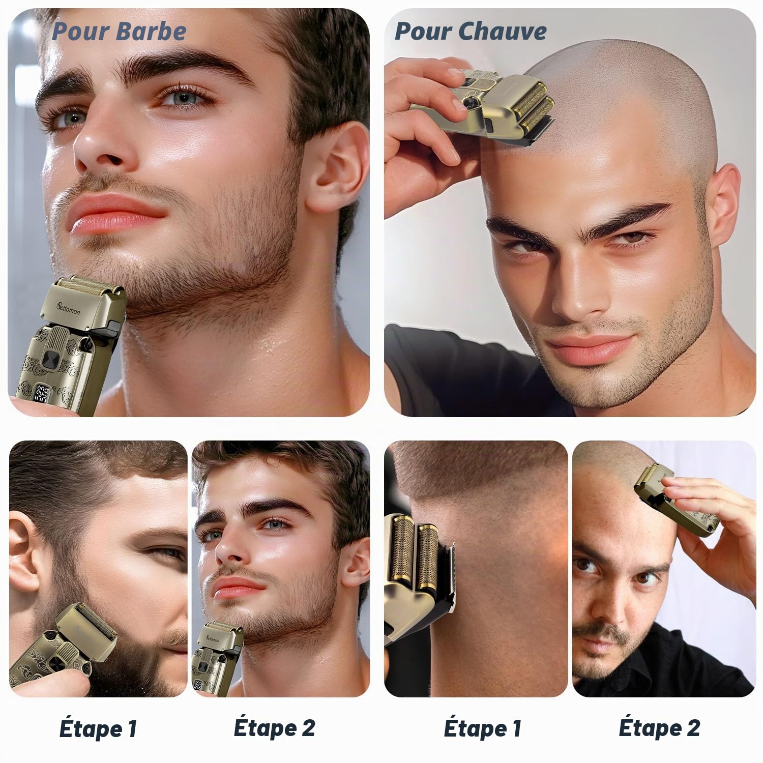 Scttomon Homme Feuille éLectrique Rasoir RéParation De Barbe Rasoir TêTe De Rasoir Tondeuse à Cheveux Sans Fil ImperméAble à L'Eau