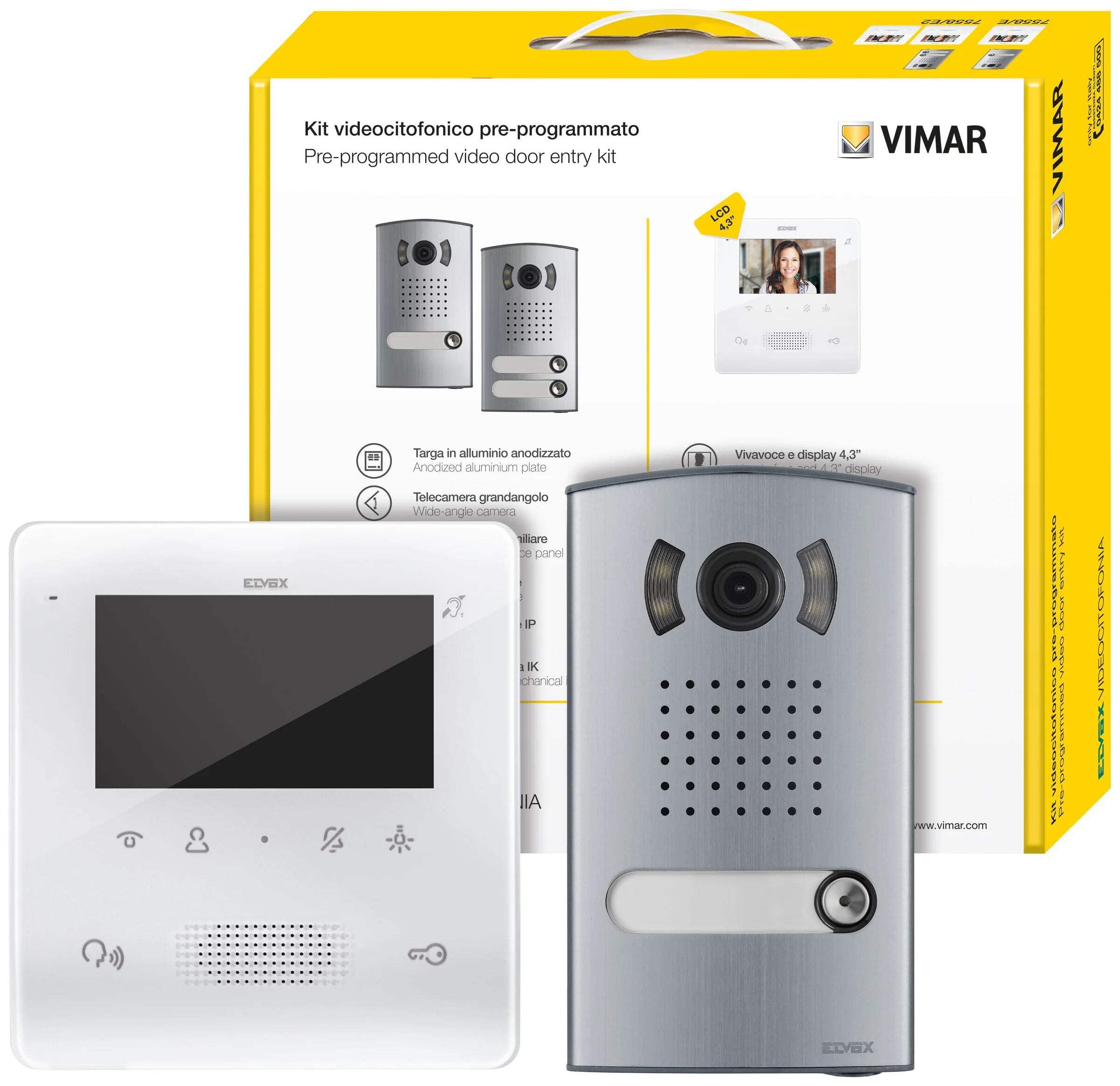 KIT VIDEOCITOFONO ELVOX 7558/​E DUE FILI MONOFAMILIARE CON MONITOR TIPO TAB VV