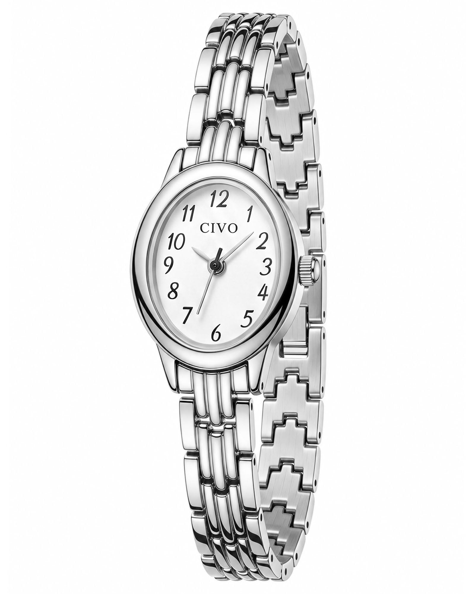 CIVO Vintage Analoge Uhr Damen: Kleine Oval Zifferblatt Arabischen Ziffern | Elegante Edelstahl Kleiduhr für Alltag und Büro - Geschenk für Mutter und Frau zum Geburtstag und Jahrestag