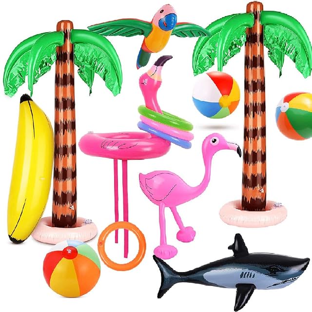 Evance 14Pcs Inflables Palmeras Flamingo Inflable Playa Banana Pelota Playa Hinchable Volando Loro Tiburón…