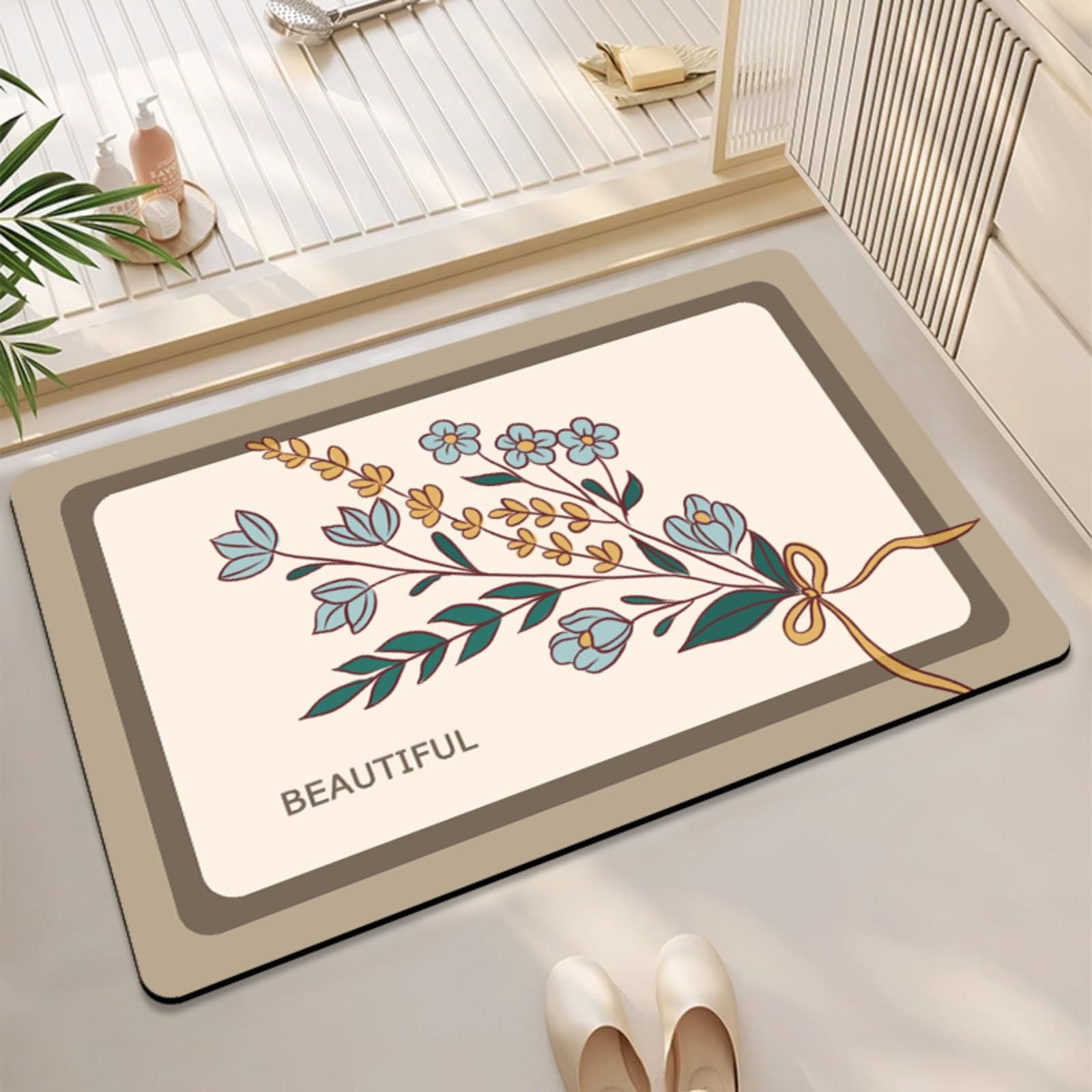 Tapis de bain à fleurs irrégulières 50x80cm antidérapant pour douche et terrasse extérieure