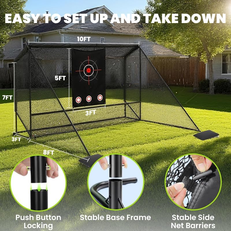 10x7ft Golf Hitting Practice Net with Dual Side Net Barriers & Durable Heavy Duty Steel Frame, Golf Nets Backyard Driving, Chipping & Swing Training for Indoor&Outdoor - Image 6