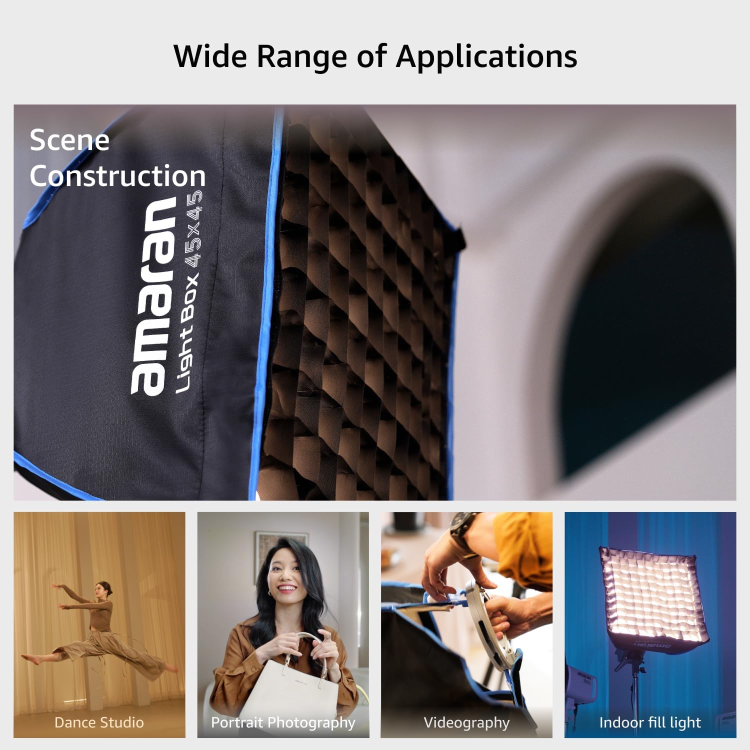 amaran Light Box 4545 Soft Boxes Foldable One-snap Quick-Setup Square Bowens Mount Softbox,for amaran 60/100/200 150c 300c (Light Box 45x45)