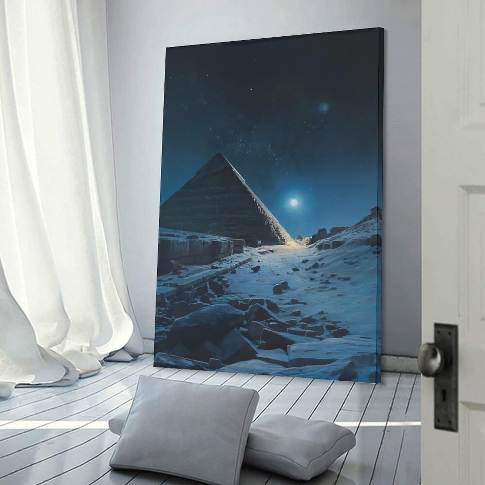 Junmoney Moonlit Pyramid Canvas Art Print 20x30inch(50x75cm), for Entrance Spaces, Stair Walls Or Halls, Wall Decor to Refresh Empty Corners