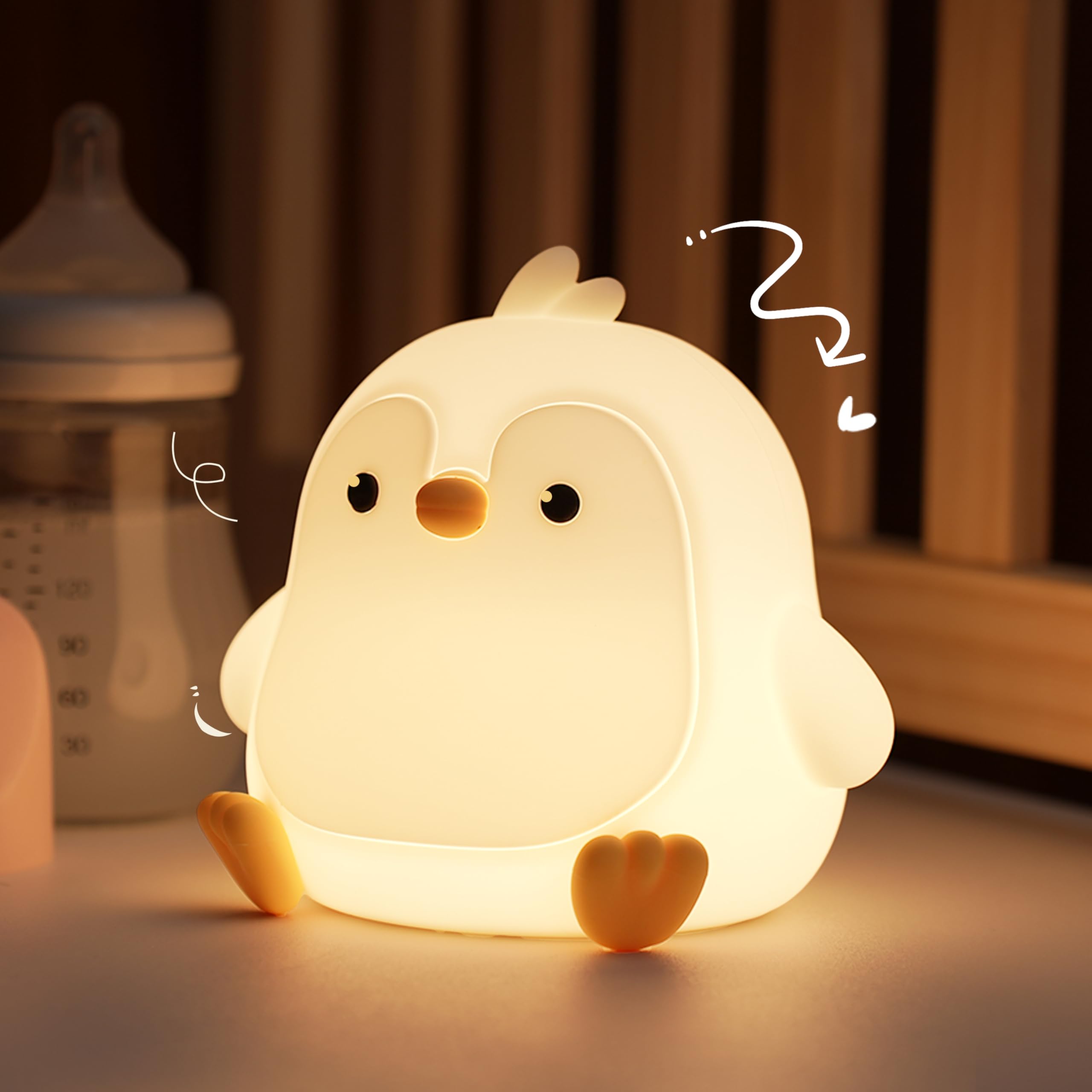 Myratts Led Cute Penguin Night Light, Dimmable Timer Nursery Kawaii Lamps, Super Squishy Silicone USB Rechargeable Touch Control Bedside Lamp, Used for Camping Party Room Decor(Penguin) — image 1