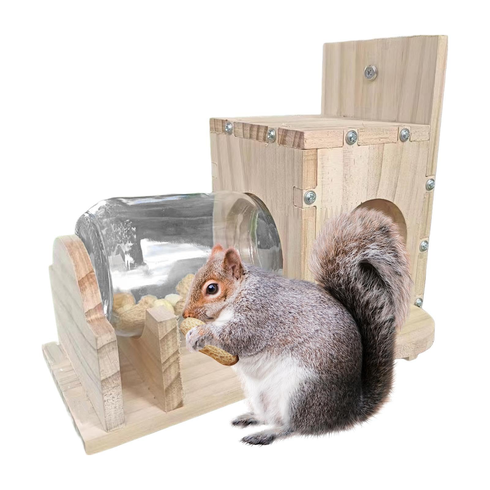 Fukamou Squirrel Feeders For Outside | Wooden Outdoor Backyard Tree Feeding Box - Sturdy, Fun And Safe