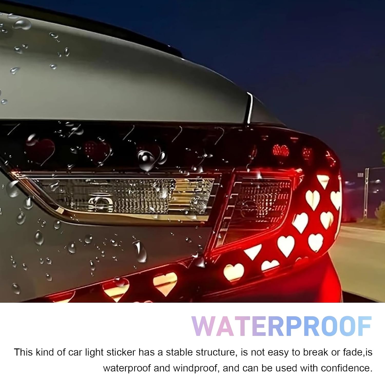 4 PCS Car Heart Rear Tail Light Stickers, 18.9" L x 11.81" Waterproof Heart Pattern Taillight Stickers, Self-Adhesive PVC Cute Decorative Decals, Universal for Most Cars (Black) image 5