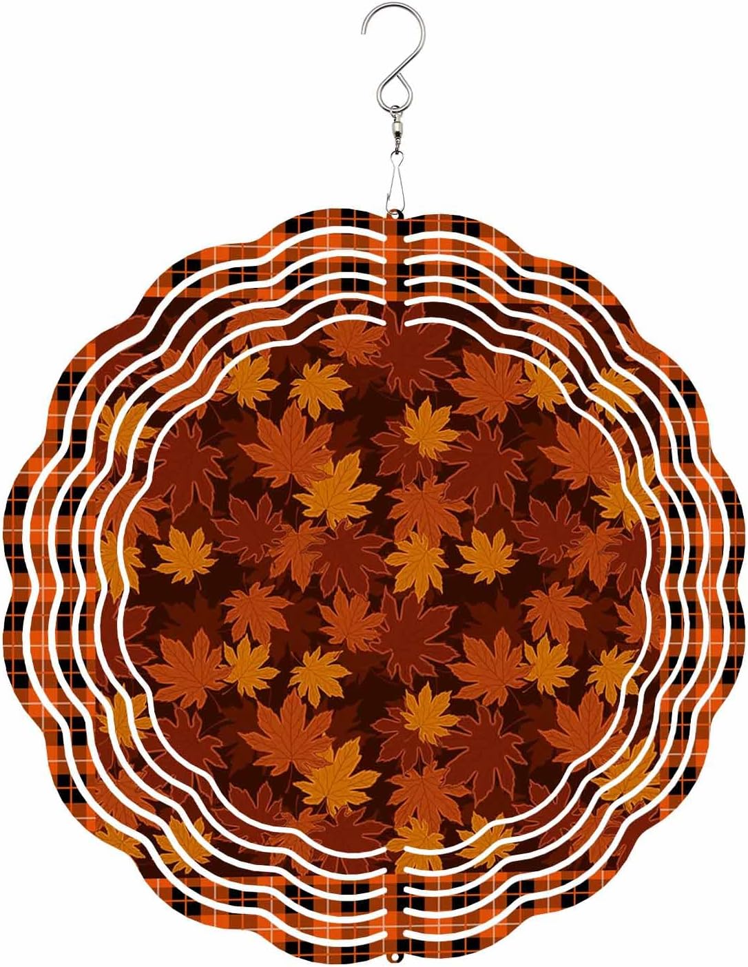 Fall Wind Spinners, Thanksgiving Autumn Maple Foliage Hanging Wind Spinners for Yard and Garden 3D Stainless Steel Metal Sculptures Crafts Ornaments 12 Inch