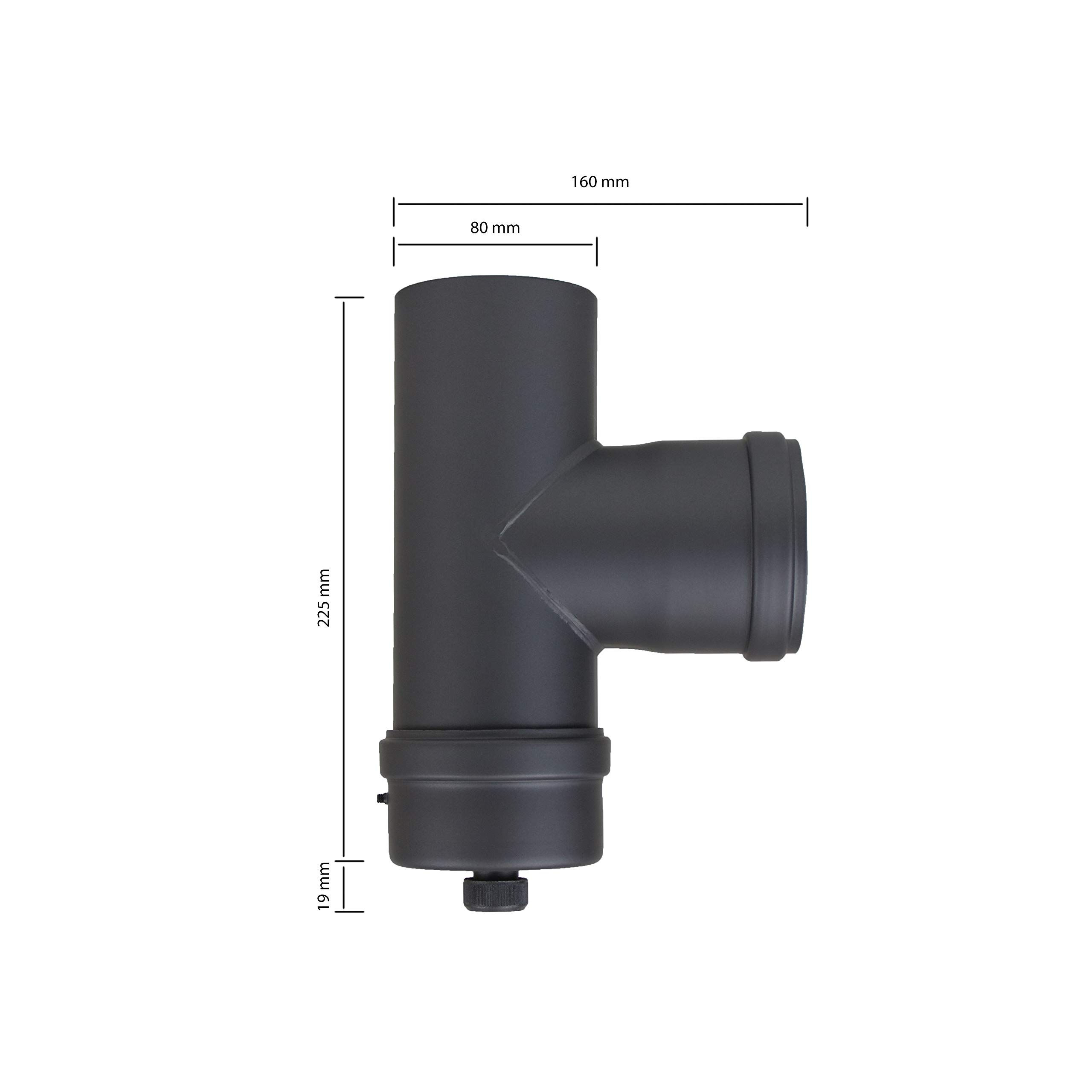 Tubo a gomito per canna fumaria a pellet, diametro 80 mm, colore grigio e nero (pezzo a T con capsula, nero).
