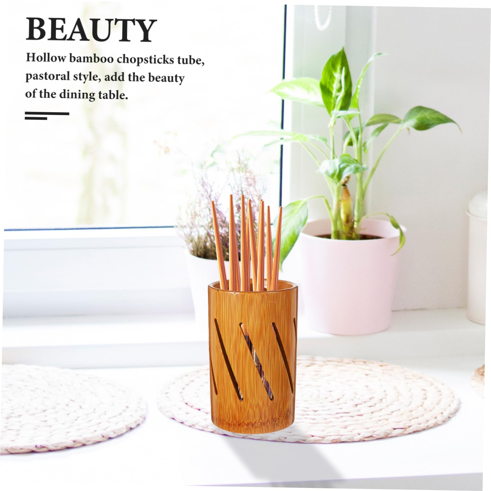 GRIRIW Utensil Holder for Kitchen Countertop Rustic Chopstick Organizer Ample Storage for and Spoons Elegant Design with Hollowed out Detail for Dining Table Decor