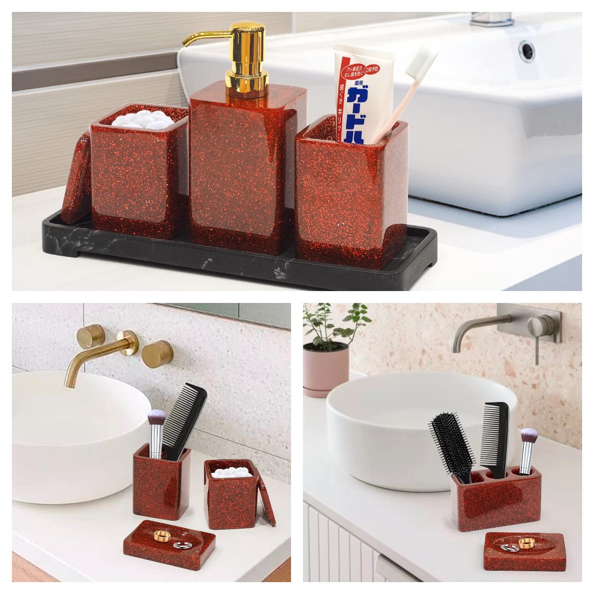 早い者勝ち♥Suanti レッド バスルームアクセサリーセット5点 【公式通販】