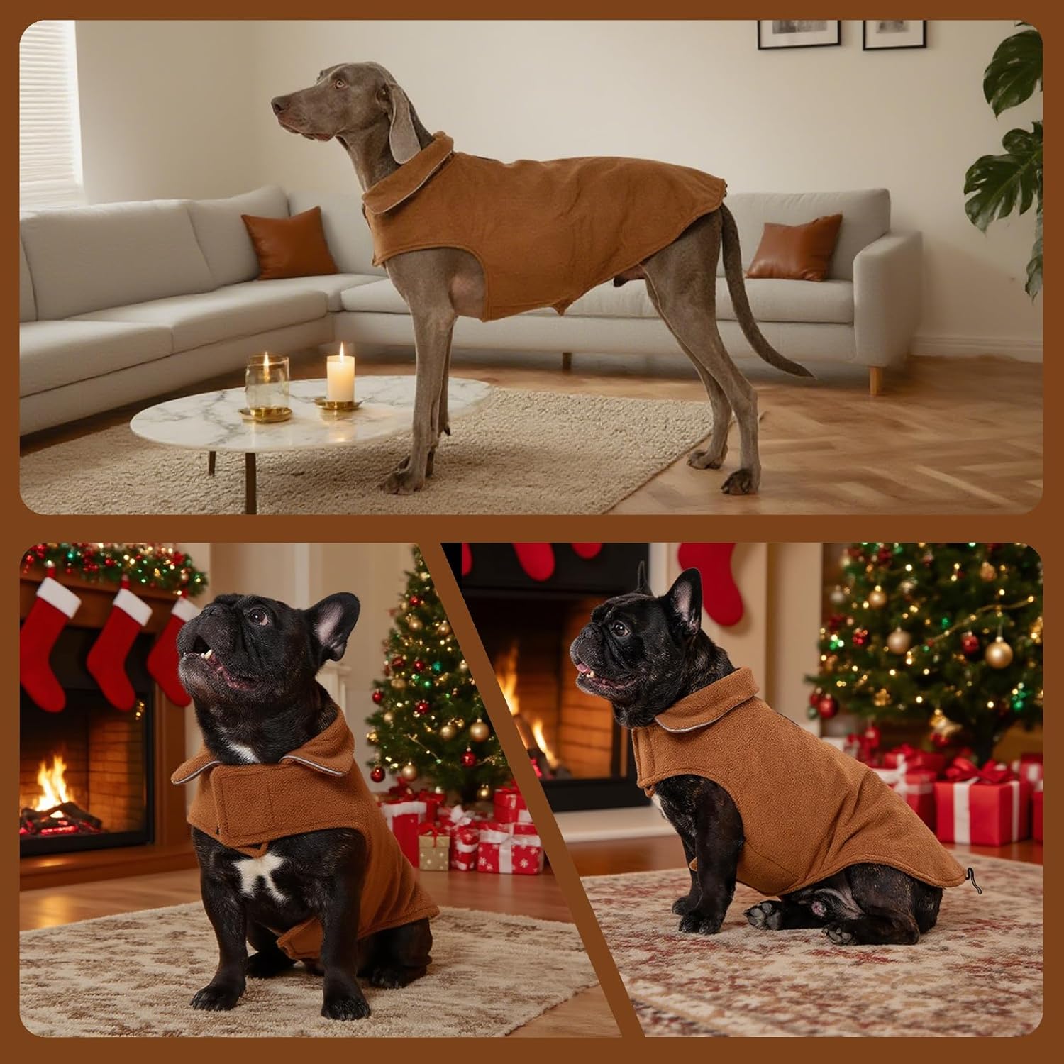 DENTRUN Reversible Dog Coat - Windproof Polar Fleece Vest with Reflective Neck Strips, Hook & Loop Closures, Easy-On Cold Weather Jacket for Extra Large Dogs Winter Gear, XXXL