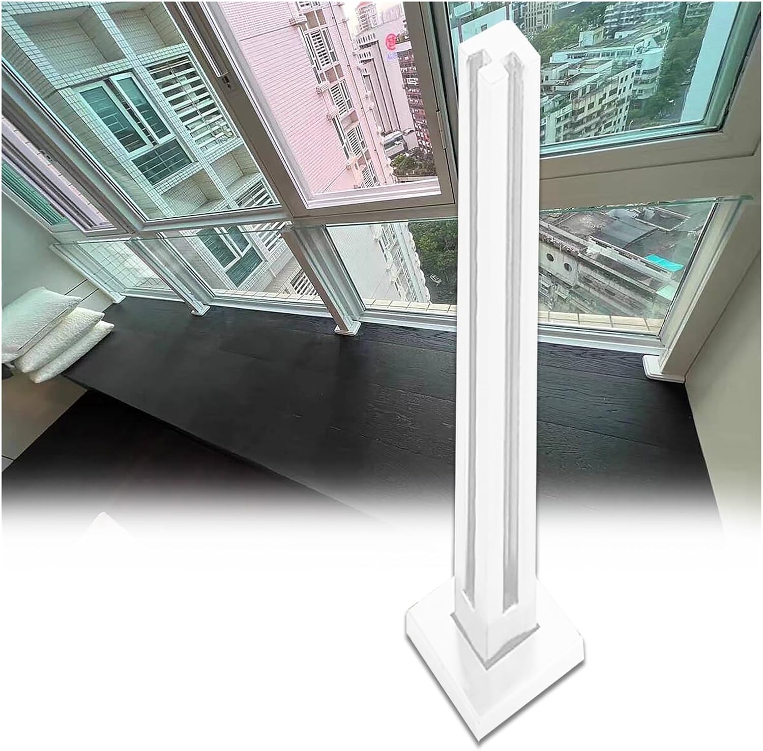 White Stainless Steel Glass Railing Post - 61" to 30" Adjustable Heights for Indoor & Outdoor Use, Perfect for Balconies, Stairs, Patios & Decks - Complete Installation K