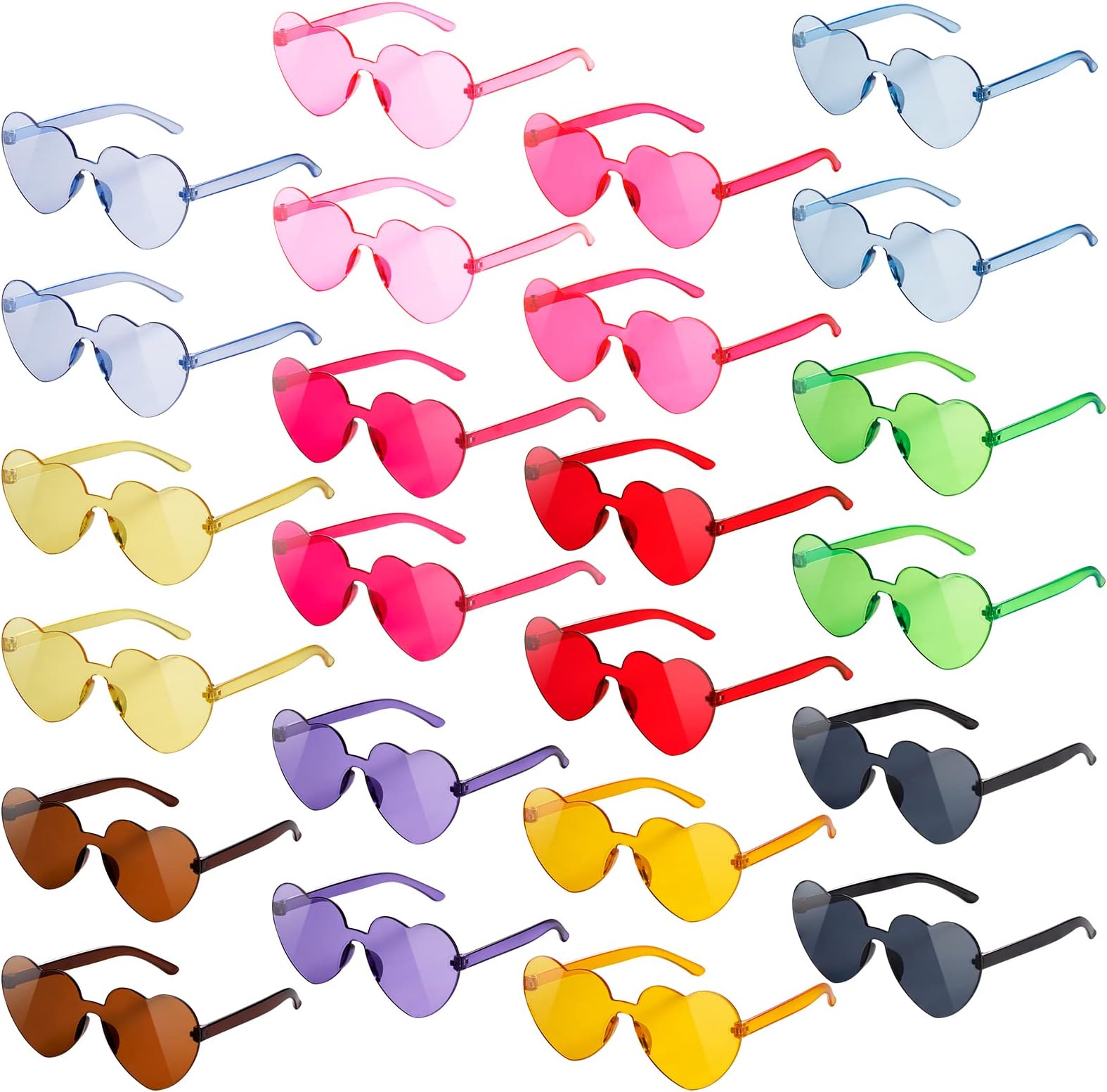 SCIONE Heart Sunglasses for Kid Party Favors, 24Pcs Colorful Rimless Sunglasses Transparent Heart Glasses for Boy Girl - Party Outfit Accessories, Classroom Gift, Party Supplies, Goodie Bag Stuffer