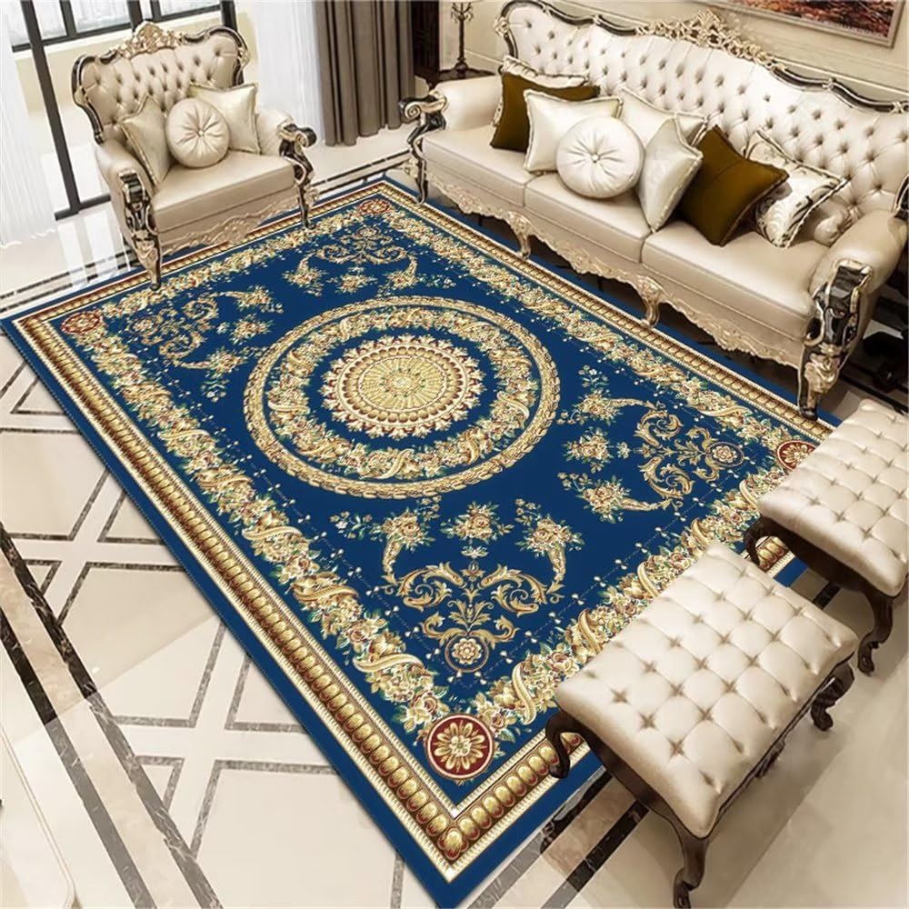 Tapis de sol bleu floral 120x180cm haut de gamme antidérapant durable style vintage