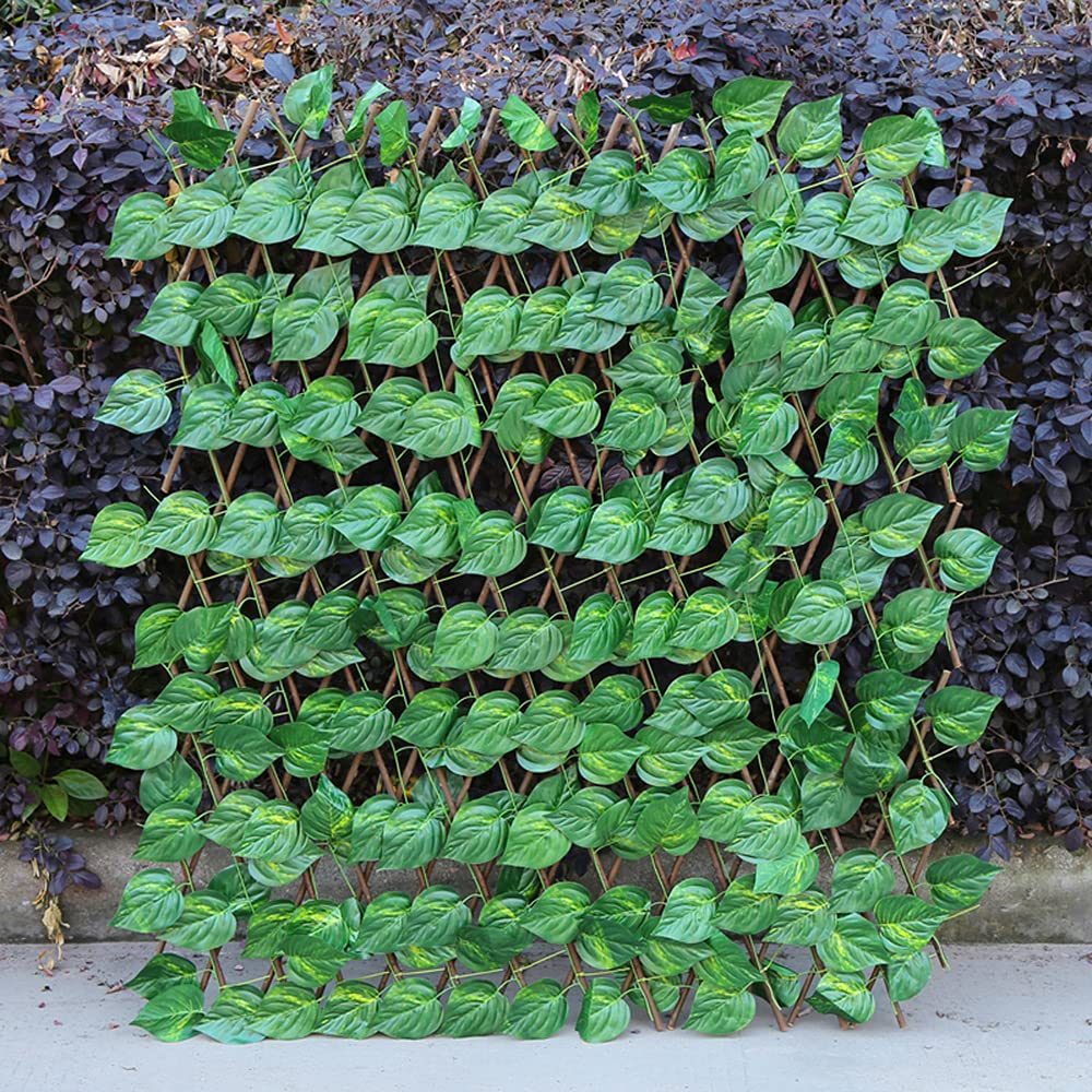 LINGWEI Bamboo Expandable Artificial Privacy Screen Fence Retractable Fence Panel with Green Leaves，Decorative Trellis Fence Greenery Wall for Outdoor Backyard Home Decors. (Style-2-10pcs)