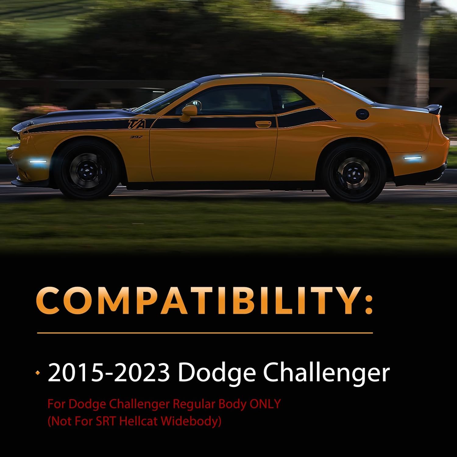 LED Side Marker Lights Front Rear Bumper Parking Signal Lamps for 2015-2023 Dodge Challenger 4PCS, Ice Blue