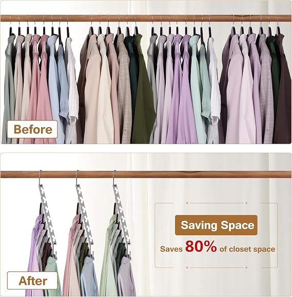 Space Saving Hangers for Clothes 6 Pack, Sturdy Metal Hangers Wardrobe Organizer, Magic Cascading Hanger, Closet Space Saver Closet Organizers and Storage