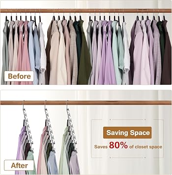 Space Saving Hangers for Clothes 6 Pack, Sturdy Metal Hangers Wardrobe Organizer, Magic Cascading Hanger, Closet Space Saver Closet Organizers and Storage