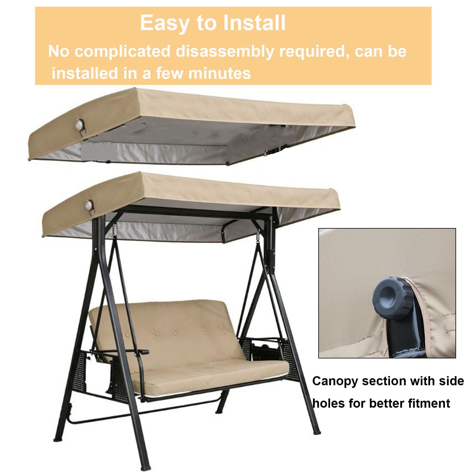 Tetto di Ricambio Universale per Dondolo, Telo Protettivo per Dondolo da Giardino anti-UV, Resistente allo Strappo, 2 e 3 Posti(3 seater:75 x 47in/191 x120cm)