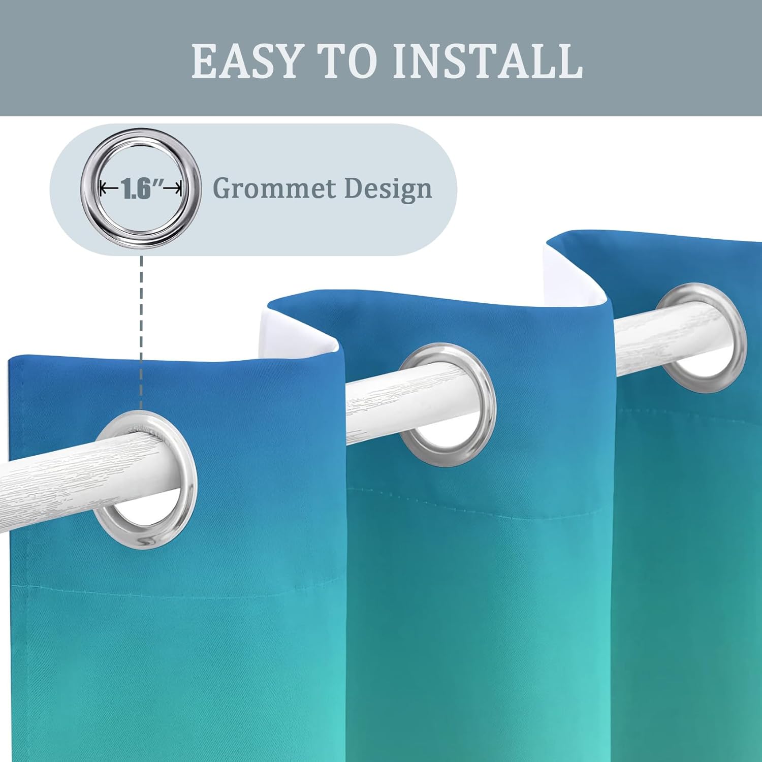 Teal Ombre Curtains Blackout, 54 Inch - Aqua Blue Gradient Curtains for Home Decor, Bedroom, Living Room, Teal Ombre Room Decor Grommet Window Drapes, 2 Panels Set 38x54 O434