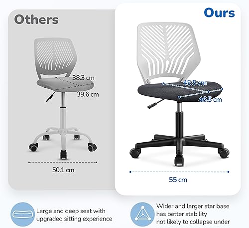 Miniatura 4 de Topeakmart Silla de oficina sin brazos, silla de escritorio pequeña con soporte lumbar de malla con respaldo curvado, silla ergonómica para