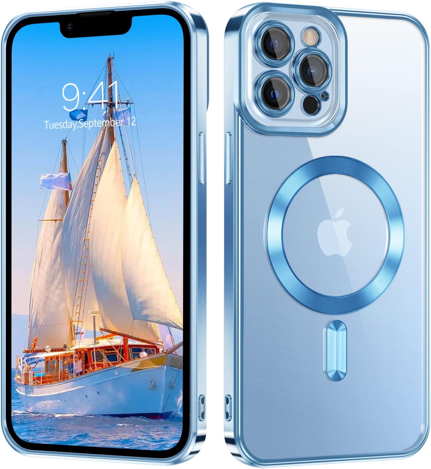 DUEDUE Magnetic Clear for iPhone 13 Pro Max Case, [Compatible with Magsafe] Wireless Charging Shockproof Protection, Scratch-Resistant Slim Phone Cover Women Men Case for iPhone 13 Pro Max 6.7", Blue