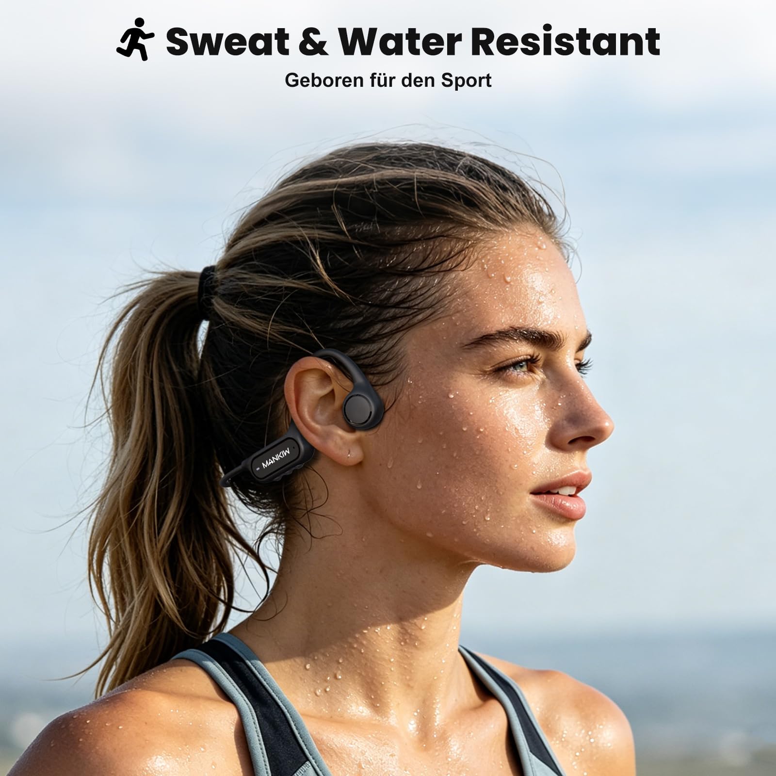 MANKIW Knochenschall Kopfhörer Schwimmen IP68, Unterwasser Sportkopfhören mit 32GB MP3 & Bluetooth 5.4, Open Ear Wasser Kopfhörer Schwimmen für Pool, Sport & Running
