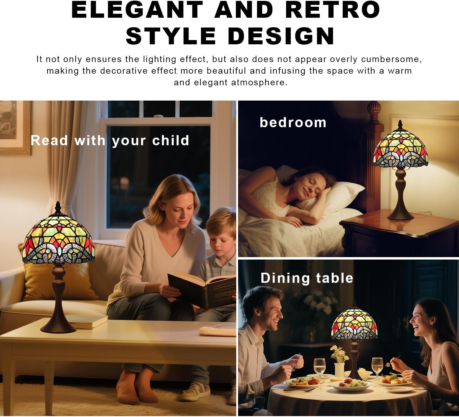 Tiffany Table Lamp,8 Inch Stained Glass Table Lamp,Small Antique Style Lamp,Living Room Bedroom Bedside Nightstand Desk Lamp(Baroque)