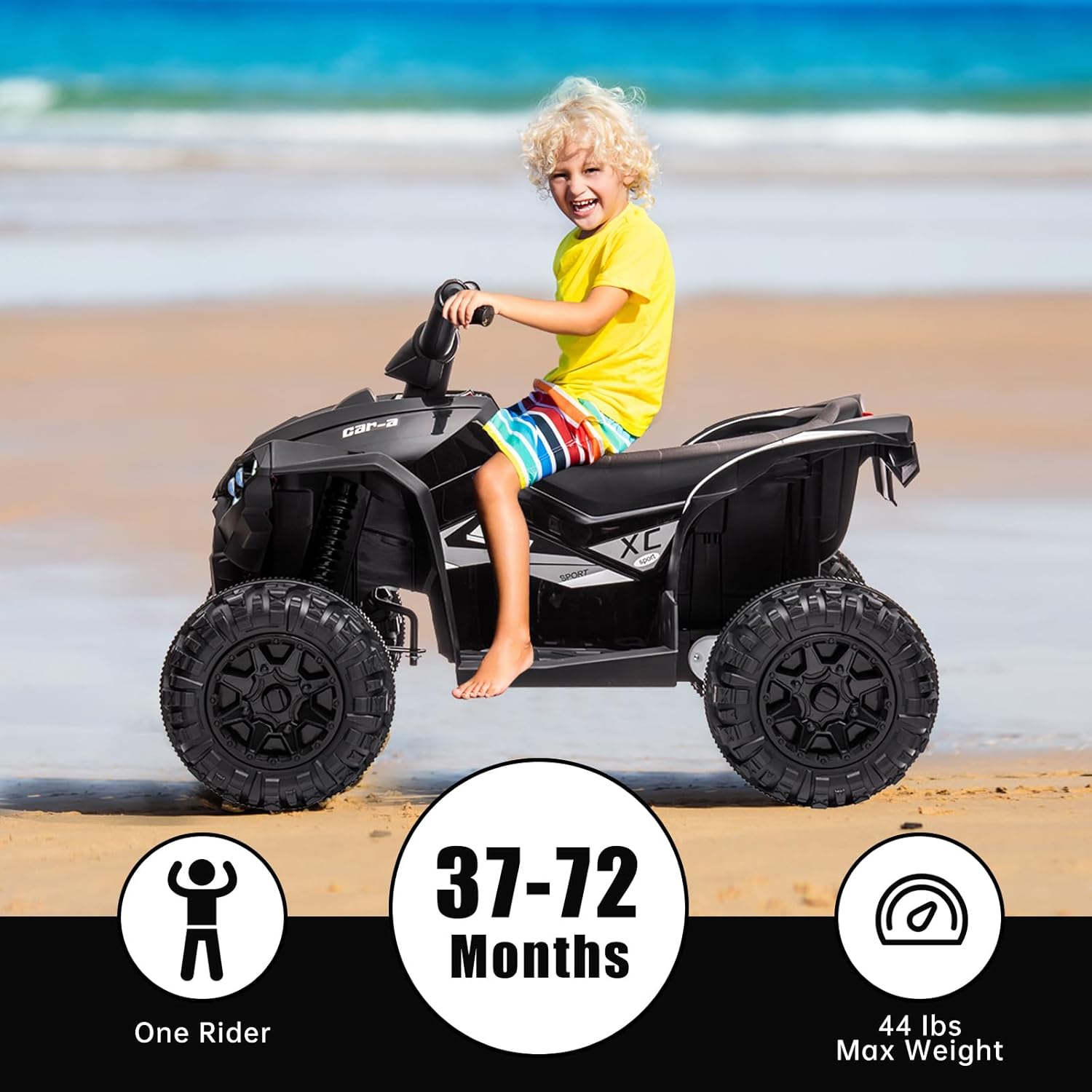 GarveeLife 12V Kids Ride On ATV, 4 Wheeler Electric Vehicle for Kids 3-8 Toddler Battery Powered Toy Car for Boys Girls with Remote Control, LED Lights, Soft Start, Treaded Tires, Music, Black
