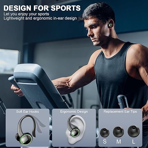 Miniatura 4 de Auriculares inalámbricos Bluetooth 5.3 ENC Micrófono con cancelación de ruido, auriculares estéreo de graves con ganchos para los oídos,