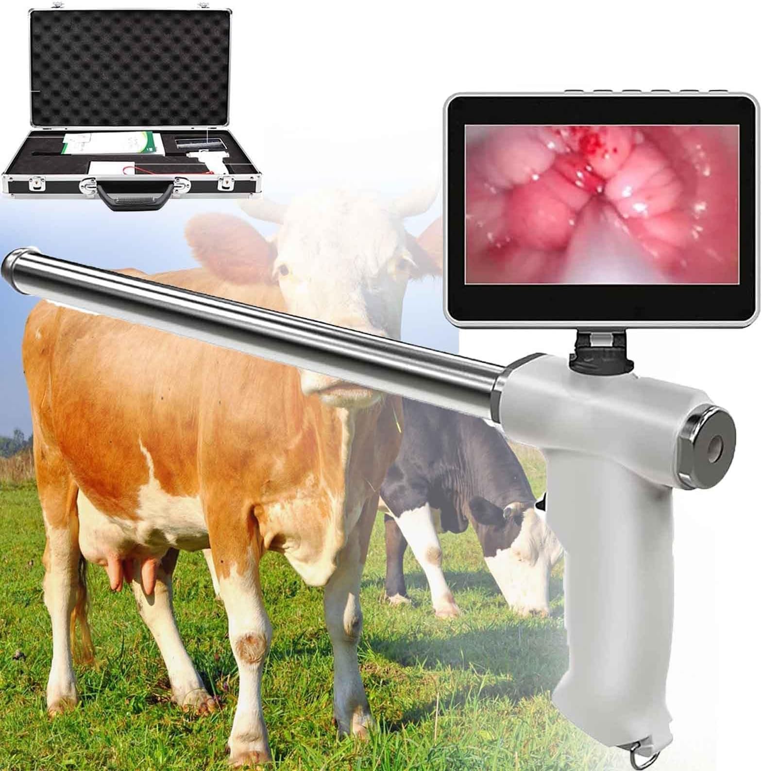 Cow Artificial Insemination Kit with 4.3" Display Visual Endoscope, Heating Constant Temperature & Vibration Massage, Veterinary Breeding Insemination Tool
