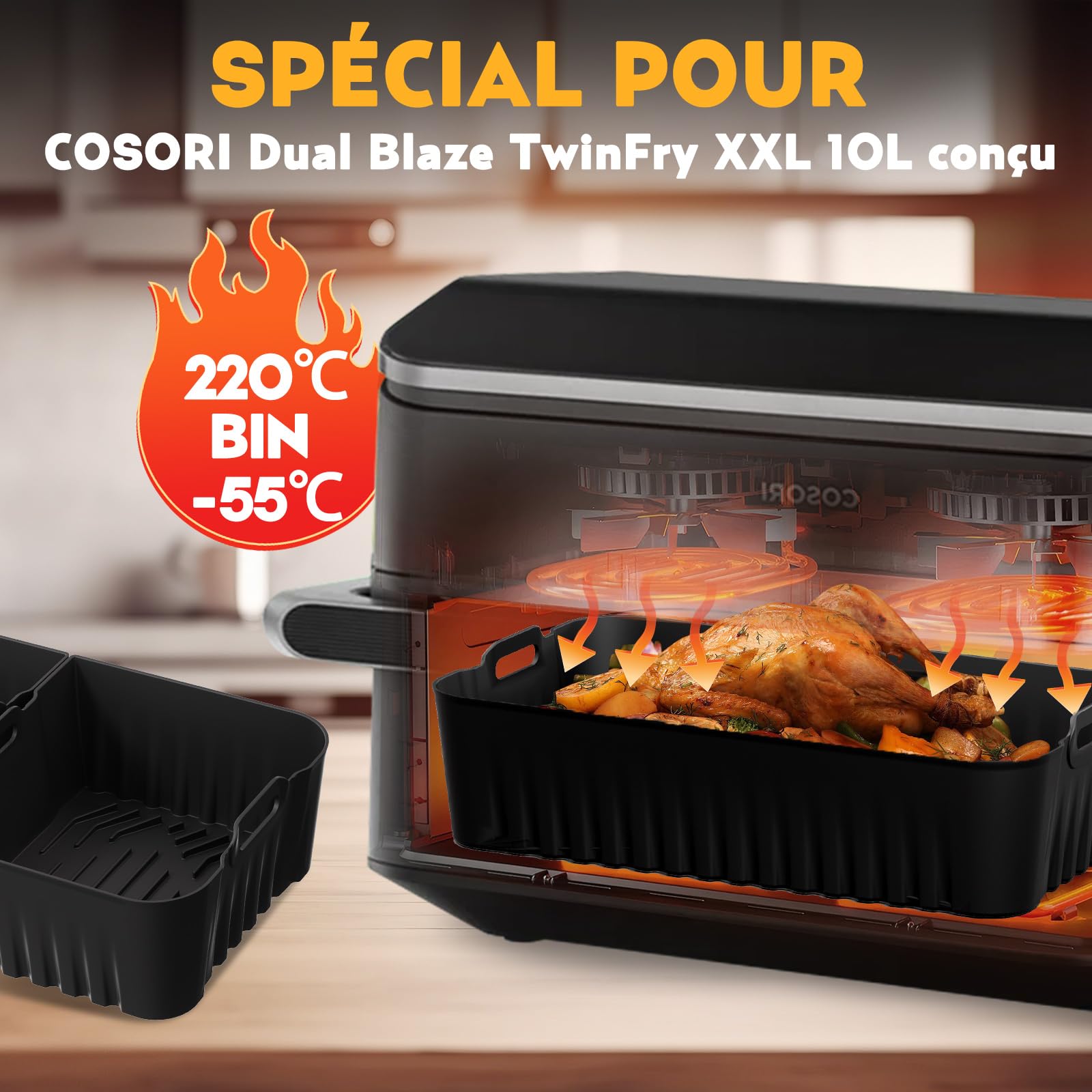 Accessoires Air Fryer pour COSORI 10L Twinfry Dual Zone | Moule Silicone Air Fryer, Plat Réutilisable Accessoires, pour COSORI Friteuse sans Huile Double 10L(1×10L+2×5L)