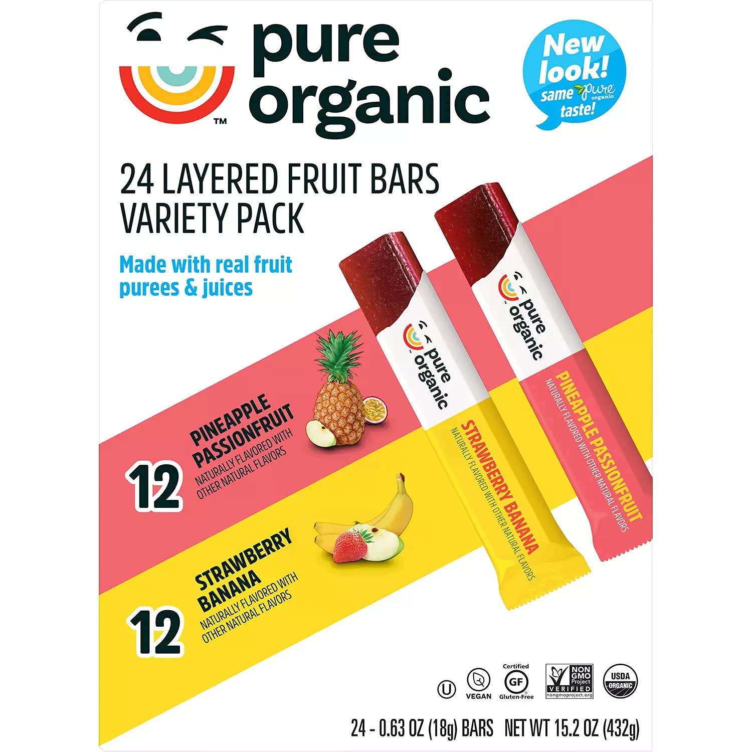 Pure Organic Layered Fruit Bars, Made With Fresh Real Fruit Purees and Juices Variety Convenient Pack - By Gourmet Kitchn (0.63 oz - 24 ct ) (2 - Pack)