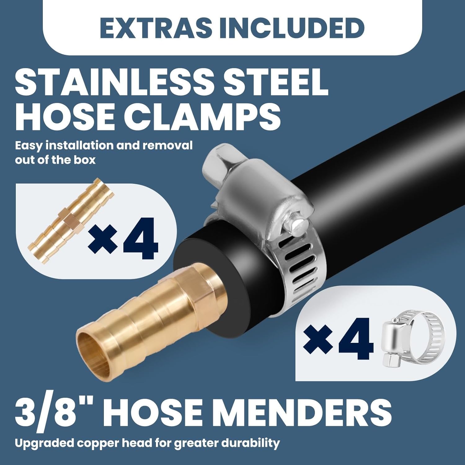 125FT 15LBS Self Sinking Pond Hose, 4 Stainless Steel Clamps & 4 Menders, Heavy Duty No Kink Pond Aeration, Pond Aeration Tubing for Aerating Fountain Irrigation Aquaculture