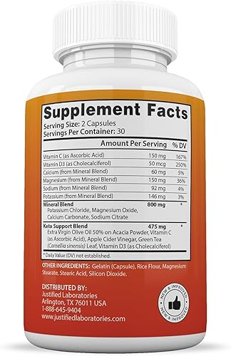 Vista 2 de Justified Laboratories Keto GT Keto Pills 1275 mg Fórmula nueva y mejorada que contiene vinagre de sidra de manzana, aceite de oliva extra virgen