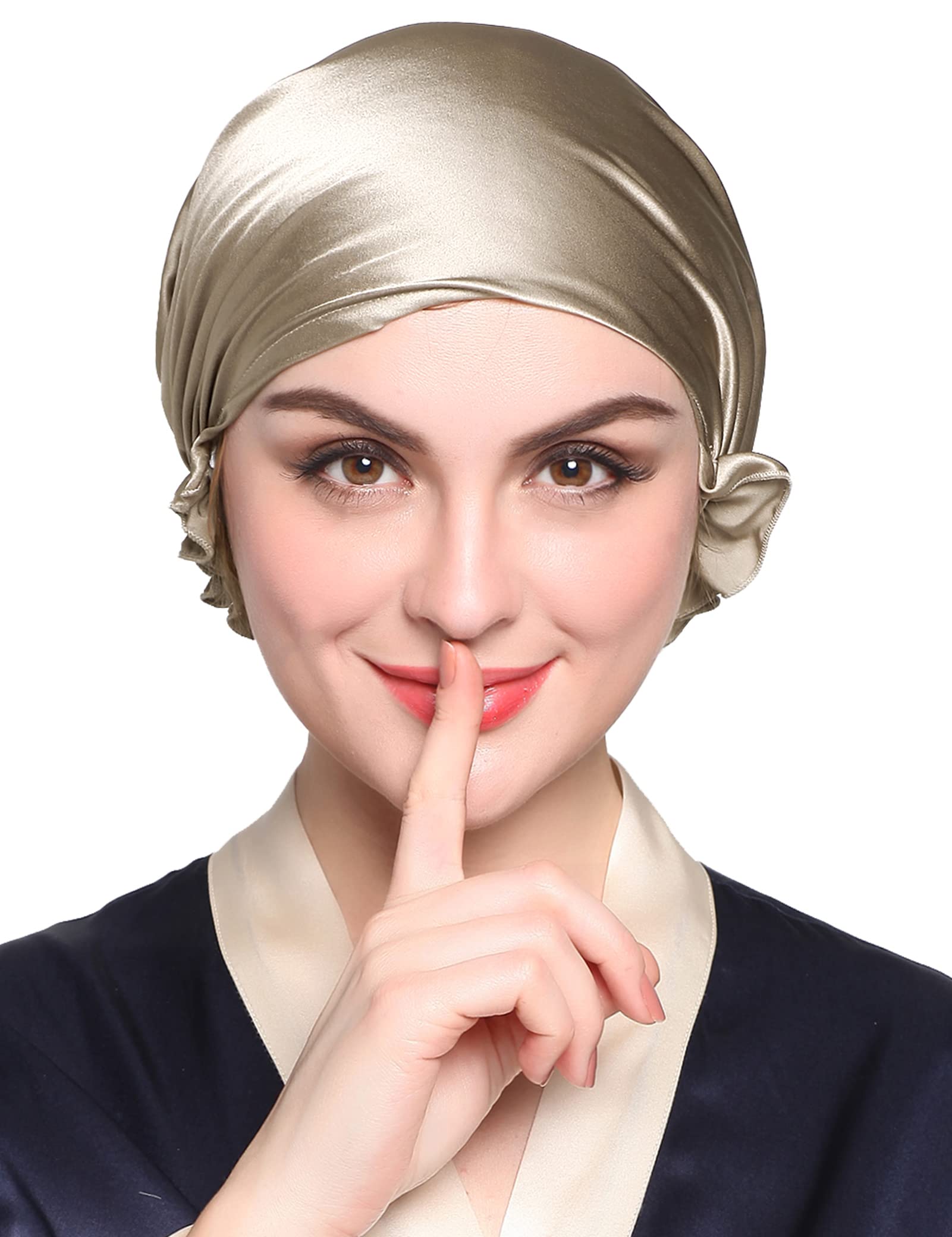 LilySilk Women's 100% Silk Sleeping Cap Hat with Ribbon Bonnet Head Cover 19 Momme Real Pure Mulberry Silk Charmeuse 7004