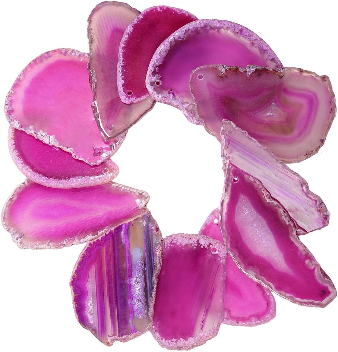TUMBEELLUWA Pack of 12 Top Drilled Polished Agate Slices Irregular Shape Agate Stone Pendants for Jewelry Making and Home Decoration