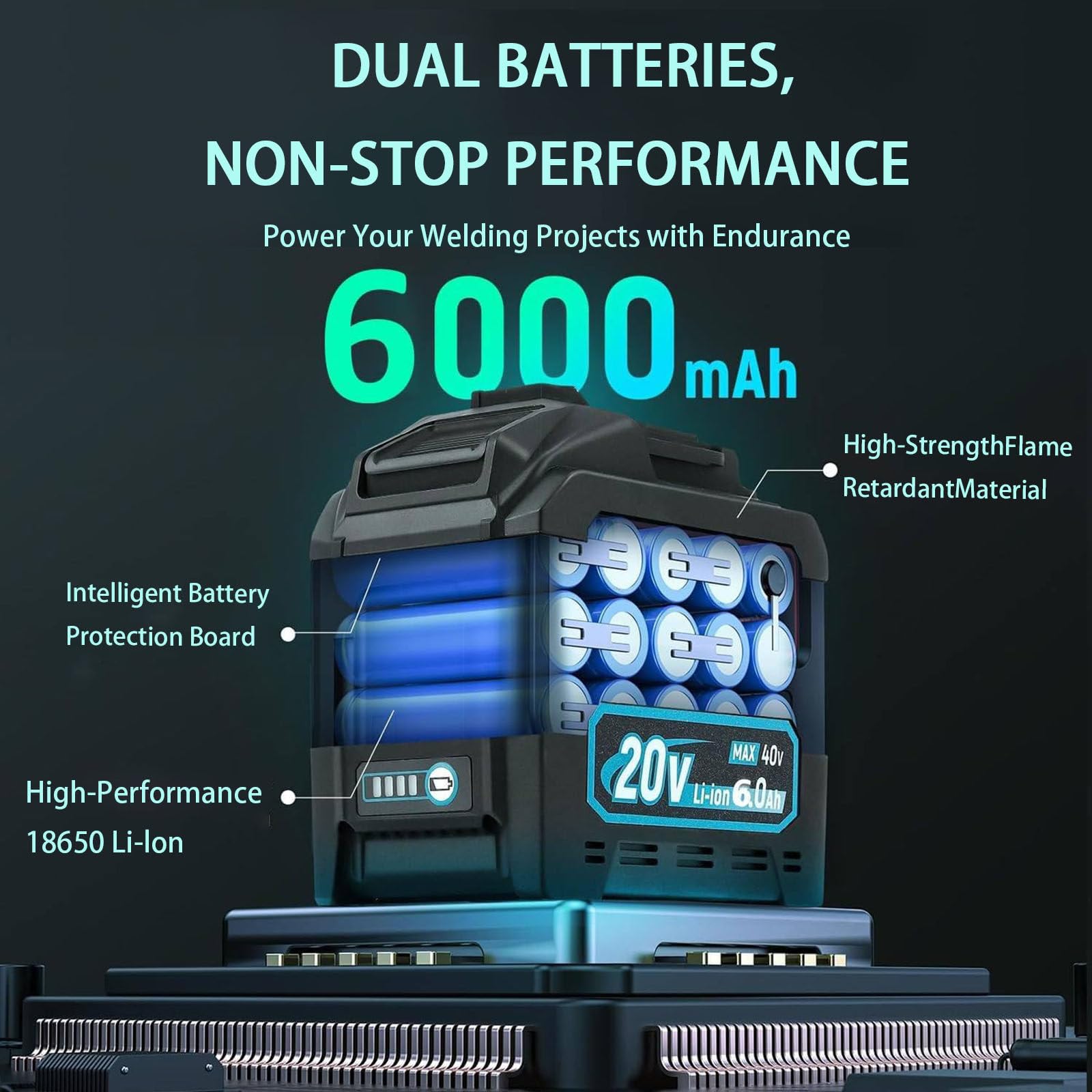 Máquina de Soldar Inalámbrica Portátil,Alimentada por BateríA, máquina Soldadura MMA ARC DC,con Pantalla LED,para Soldadura de Metal. 4batteries