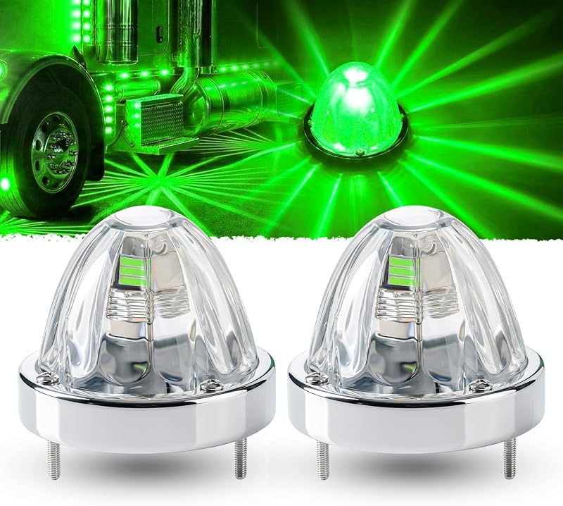 Luzes Laterais de Sinalização TMH com Lente de Vidro Verde, 15 LEDs e Dupla Intensidade 12 V – Par