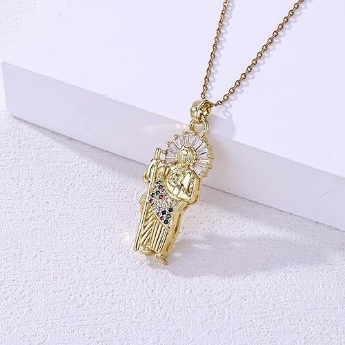 Vista 3 de ZHENYIN 2 unids mosaico circón San Judas colgante chapado en oro de 14 quilates San Judas oro laminado San Judas encantos para collar, Latón, No es